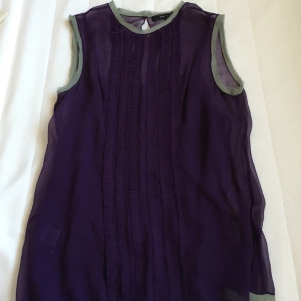 BCBGMAXAZRIA Silk Sheer Ruffle Blouse